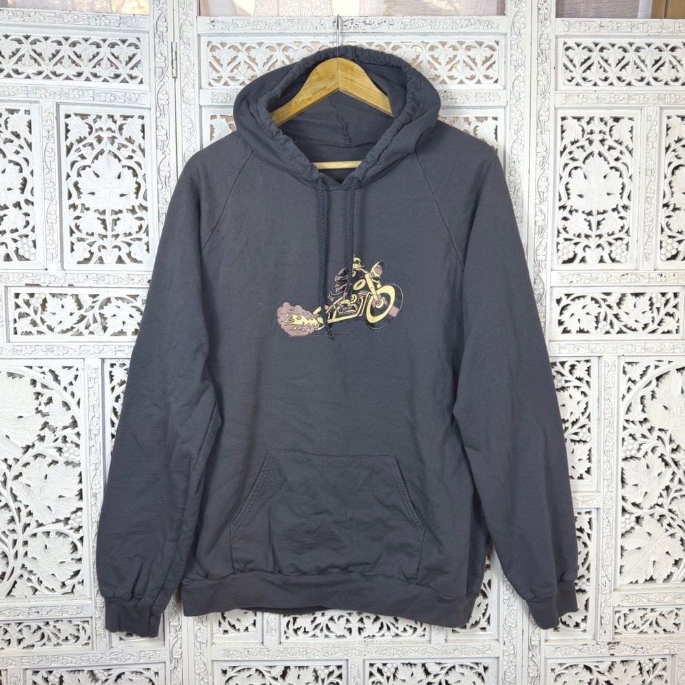 American Apparel Gray Hoodie Motorcycle Graphic‎ Womens XLarge Streetwear Punk